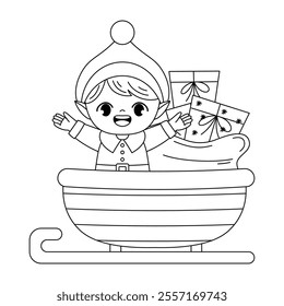 cute christmas elf outline coloring printable