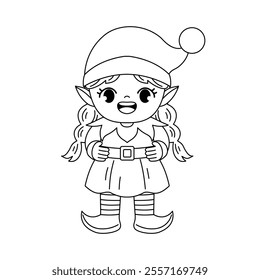 cute christmas elf outline coloring printable