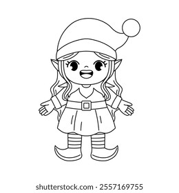 cute christmas elf outline coloring printable