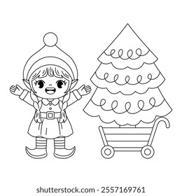 cute christmas elf outline coloring printable