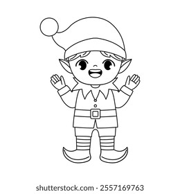 cute christmas elf outline coloring printable