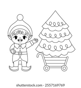 cute christmas elf outline coloring printable