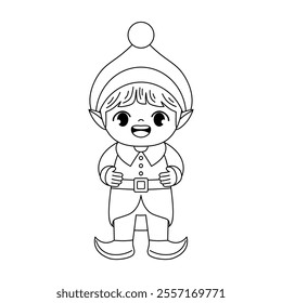 cute christmas elf outline coloring printable