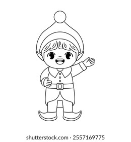 cute christmas elf outline coloring printable