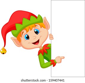 Cute Christmas Elf Pointing