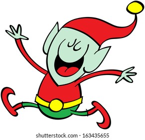 Cute Christmas elf smiling, running and jumping out of joy