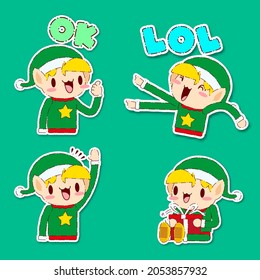 cute Christmas elf sticker vector set