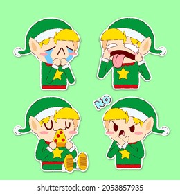cute Christmas elf sticker vector set