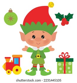 Cute Christmas elf vector cartoon illustration
