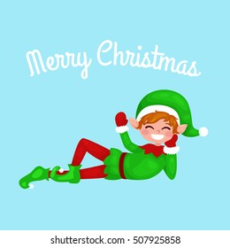 Cute  Christmas elf  vector illustration.Santa helper