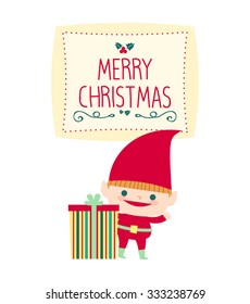 Cute Christmas elves and Christmas decorations on isolated background