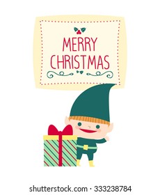 Cute Christmas elves and Christmas decorations on isolated background