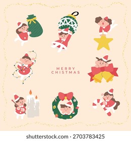 Cute Christmas elves and Christmas elements