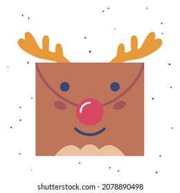 Sobre navideño con boquilla de renos y bocinas, postal para vacaciones de invierno, carta a Santa Claus, correo navideño con decoración festiva aislado en fondo blanco. Ilustración del vector de dibujos animados