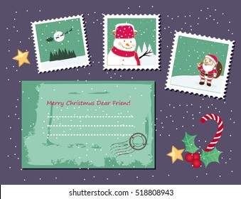 Cute Christmas envelope and stamps