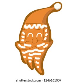 Cute Christmas festive gingerbread and cookie style Santa Claus vector illustration isolated on white background. Cartoon hand drawn Christmas symbol. Doodle style Christmas cookie.