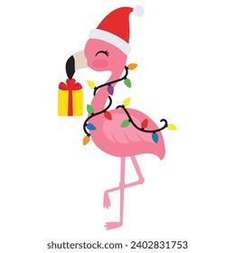 Cute Christmas flamingo vector cartoon illustration