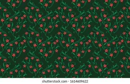 Cute Christmas flower pattern background, with unique leaf and red flower drawing.