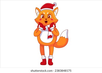 Cute Christmas Fox Cartoon Character Design