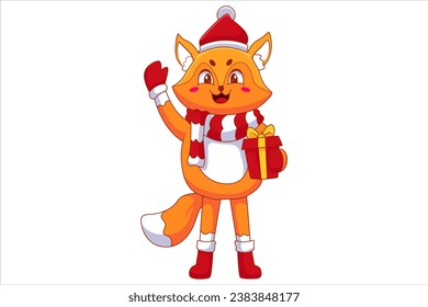 Cute Christmas Fox Cartoon Character Design