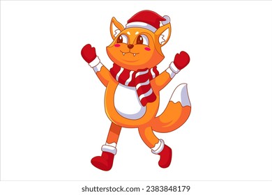 Cute Christmas Fox Cartoon Character Design