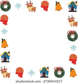 lindo borde del marco de la Navidad con el dibujo del elemento de las Navidades de la historieta para el marco de la foto, diseño del cojín de la nota