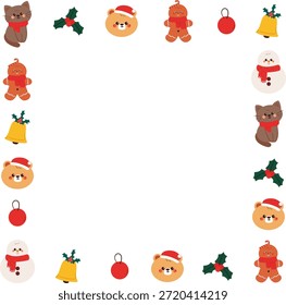 lindo borde del marco de la Navidad con el dibujo del elemento de las Navidades de la historieta para el marco de la foto, diseño del cojín de la nota