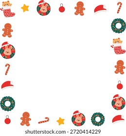 lindo borde del marco de la Navidad con el dibujo del elemento de las Navidades de la historieta para el marco de la foto, diseño del cojín de la nota