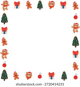 lindo borde del marco de la Navidad con el dibujo del elemento de las Navidades de la historieta para el marco de la foto, diseño del cojín de la nota