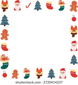 lindo borde del marco de la Navidad con el dibujo del elemento de las Navidades de la historieta para el marco de la foto, diseño del cojín de la nota
