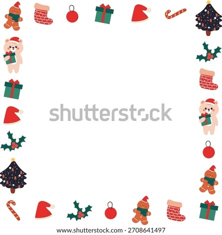 cute Christmas frame border with cartoon Christmas element drawing for photo frame, memo pad design