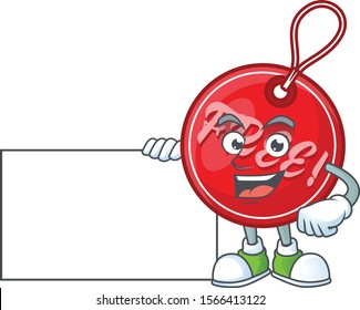 Cute christmas free tag with character grinning with board