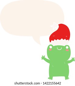 rana de navidad linda con burbuja de habla en estilo retro
