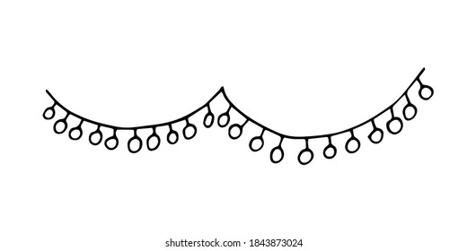 Cute Christmas garland illustration. Hand drawn illumination isolated on white background. For holiday decor, greeting cards, prints.