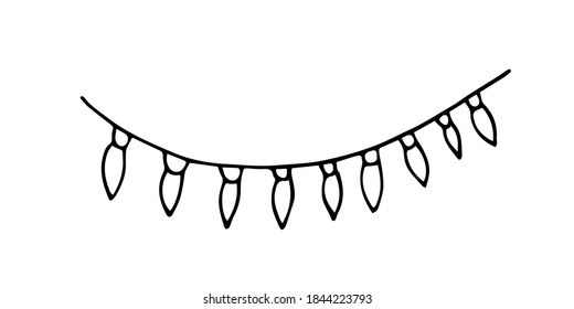 Cute Christmas garland illustration. Hand drawn illumination isolated on white background. For holiday decor, greeting cards, prints.