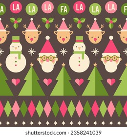 Cute christmas geometric character and elements seamless pattern background.