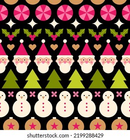 Cute Christmas Geometric Elements Seamless Pattern Background.