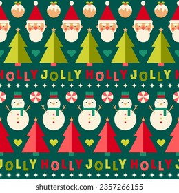 Cute christmas geometric elements and typography design seamless pattern background.