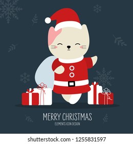 Cute christmas gift animal hand drawn style. Vector illustration design.