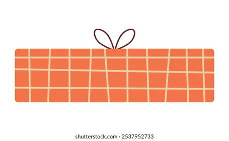 Cute Christmas gift box. Checkered box with bow. Isolated vector illustration for holiday design.