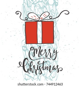 Cute Christmas gift card with lettering quote Merry Christmas,  magic moments. Easy editable template. Modern illustration for postcard, poster, t-shirt, banner.