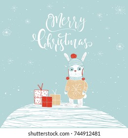 Cute Christmas gift card with lettering quote Merry Christmas,  magic moments. Easy editable template. Modern illustration for postcard, poster, t-shirt, banner.