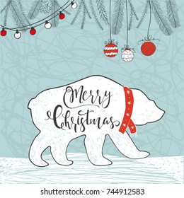 Cute Christmas gift card with lettering quote Merry Christmas,  magic moments. Easy editable template. Modern illustration for postcard, poster, t-shirt, banner.