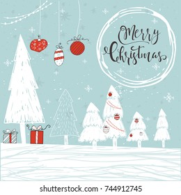 Cute Christmas gift card with lettering quote Merry Christmas,  magic moments. Easy editable template. Modern illustration for postcard, poster, t-shirt, banner.