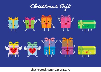 Cute Christmas Gift with Flat Design Style set