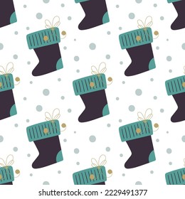 Cute Christmas gift socks. Winter festival seamless pattern. 