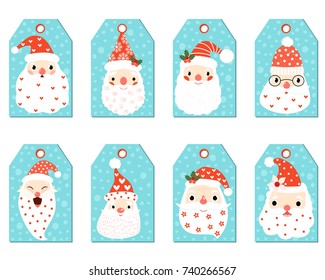 Cute Christmas gift tags with funny hipster Santa faces for gifts and presents