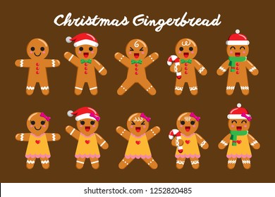 Cute Christmas Gingerbread with Flat Design Style set