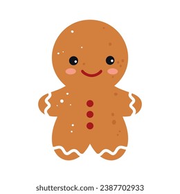 Cute Christmas gingerbread man cookie. Xmas Decoration in cartoon style. Winter holiday element. Vector illustration.