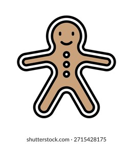 Cute Christmas Gingerbread Man Cookie Vector Illustration, Filled Style Icon.